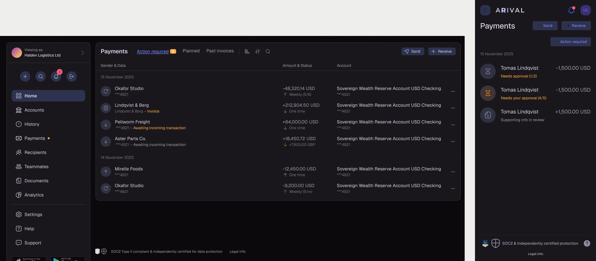 The redesigned platform in the night theme: the desktop web app beside the mobile web version
