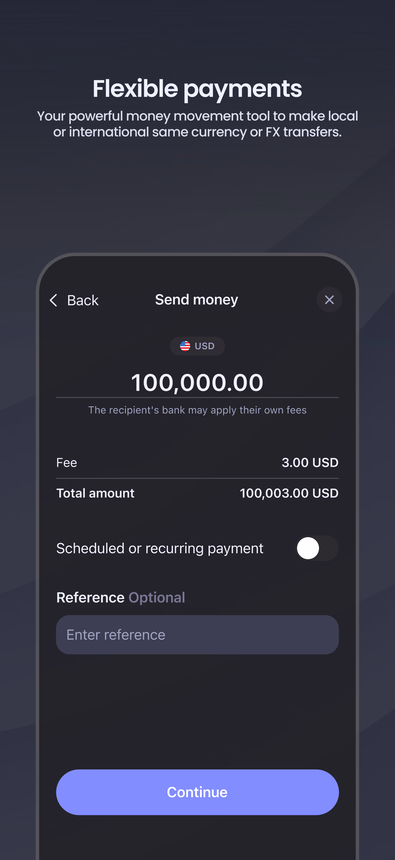 App Store screen: Flexible payments — sending money