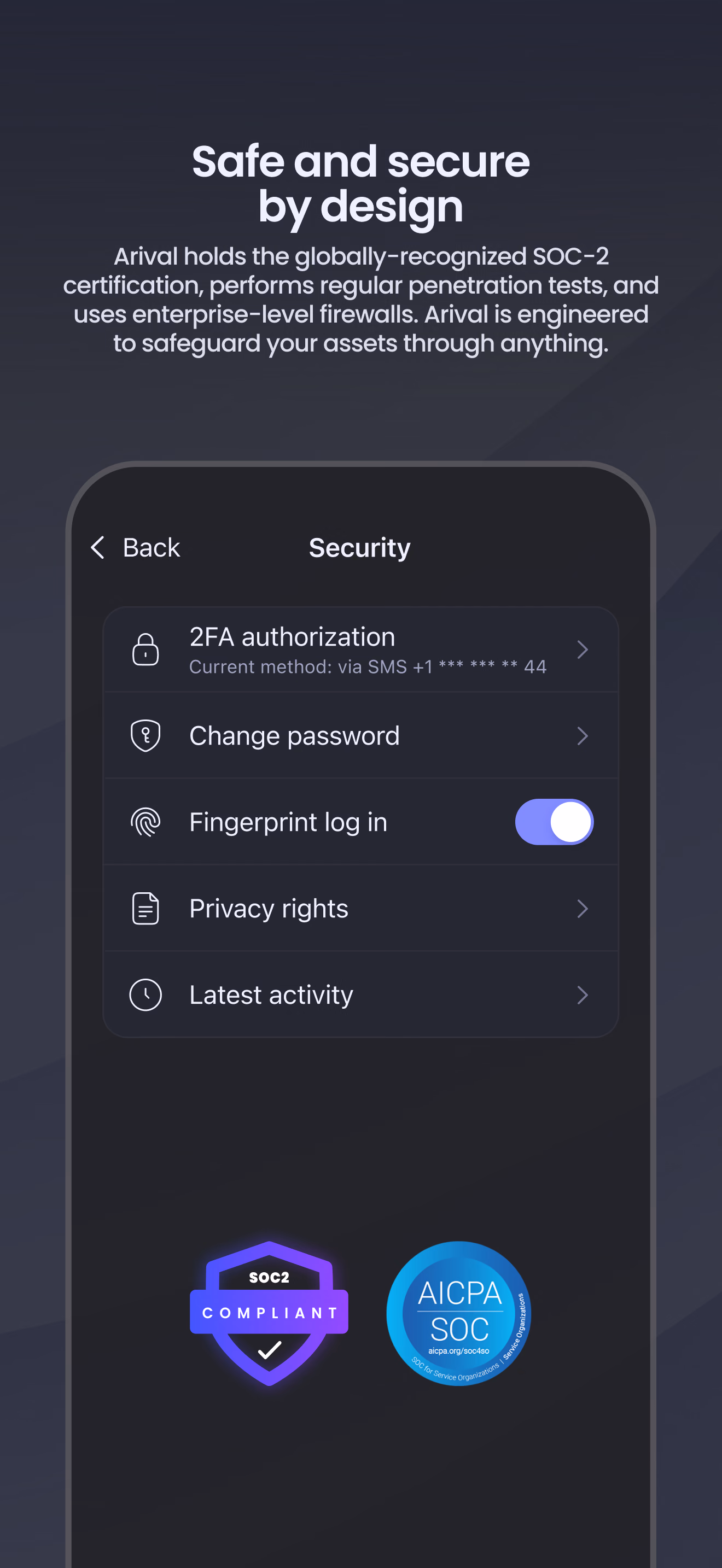 App Store screen: Safe and secure by design — the security settings