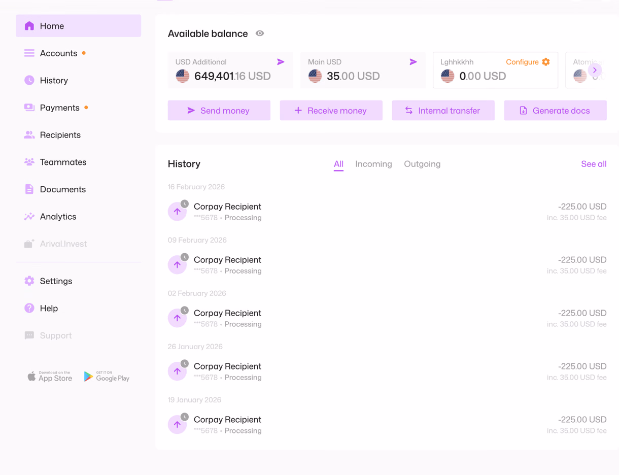 The same dashboard in the violet preset: another colour scheme and another typeface
